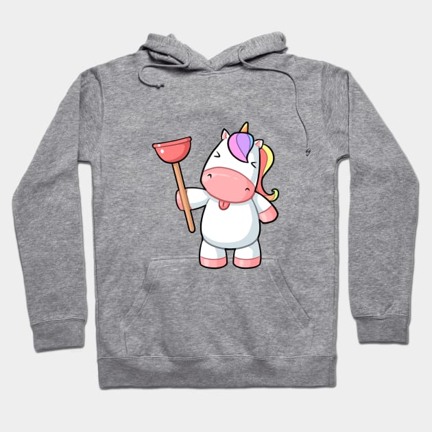 Kawaii unicorn holding plunger Hoodie by Japanese Designs